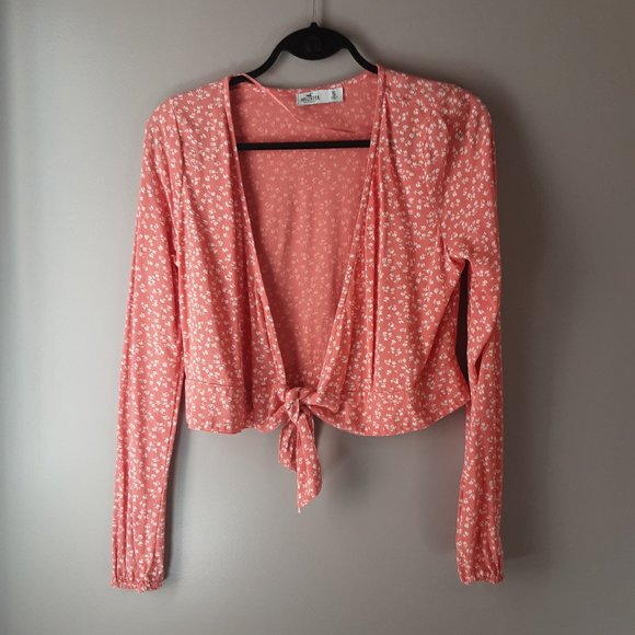 Hollister Women's Tie-Front Cardigan Shrug, Floral Pink Coral Size Small - Picture 1 of 13
